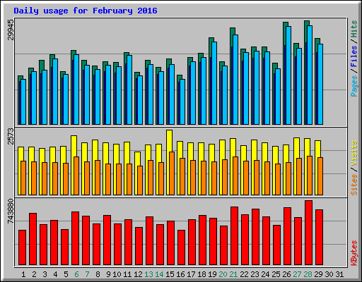 Daily usage for February 2016